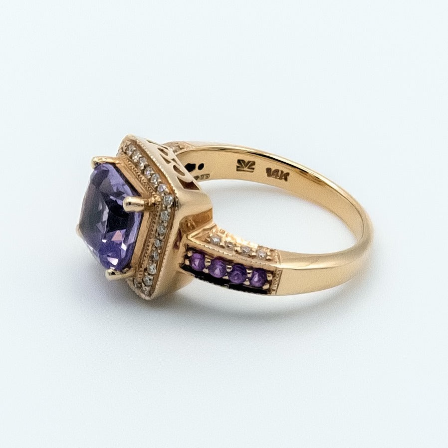 14ct LeVian Amethyst And Diamonds Rose Gold Ring