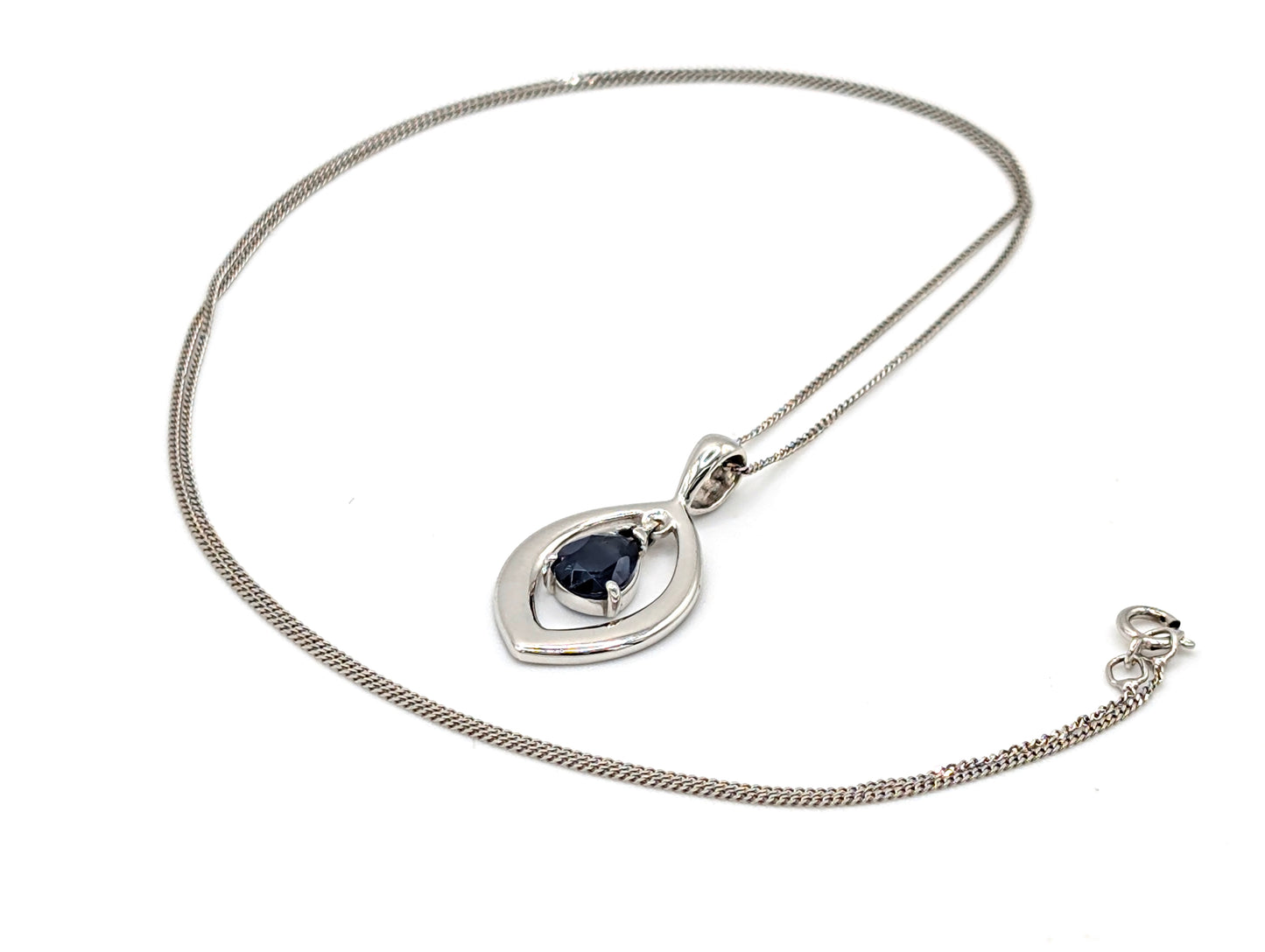 9ct White Gold Saphire Teardrop Pendant Necklace